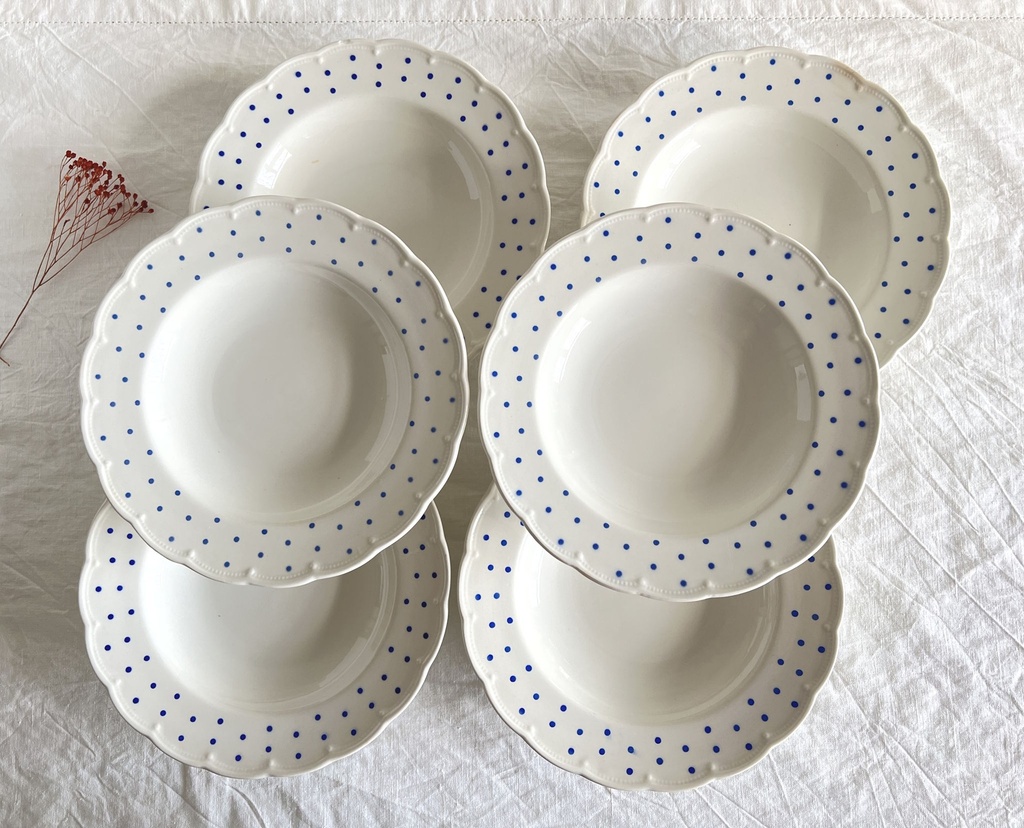 Lot de 6 assiettes creuses Boch Festival Points bleus
