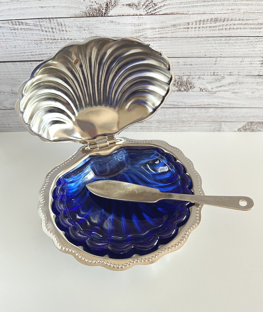 Beurrier coquille / coupelle à caviar bleu cobalt