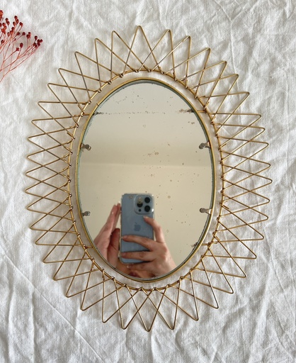 Petit miroir soleil ovale doré et rétractable Erdecor Escaut