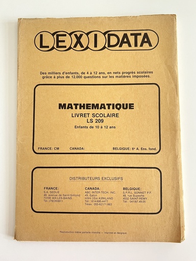 Livret Lexidata Mathématique pour enfants de 10 à 12 ans