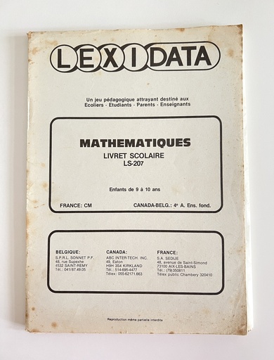Livret Lexidata Mathématiques pour enfants de 9 à 10 ans