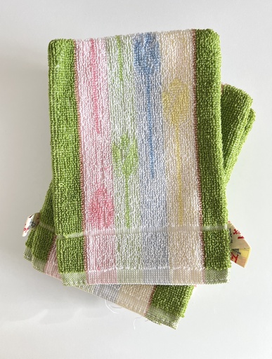 Ensemble de 6 gants de toilette lignés multicolores Terry Fox neufs