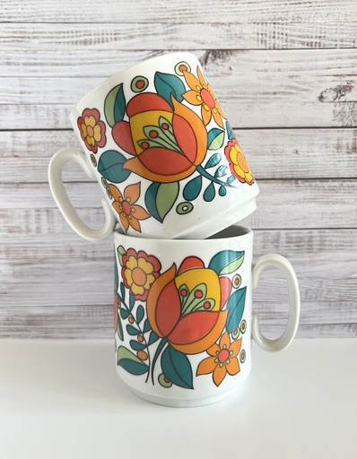 Lot de 2 tasses fleuries dans les tons orange Bavaria