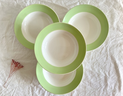 Lot de 4 assiettes creuses à bord vert pastel Zik Konakovo
