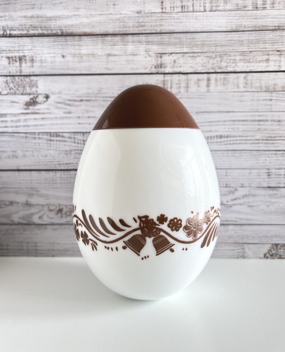 Pot en opaline en forme d'œuf au décor de Pâques marron