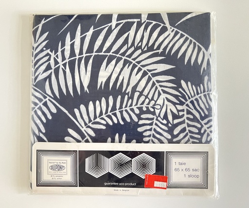 Taie bleu foncé à motif de feuilles de palmier blanches Du Pont