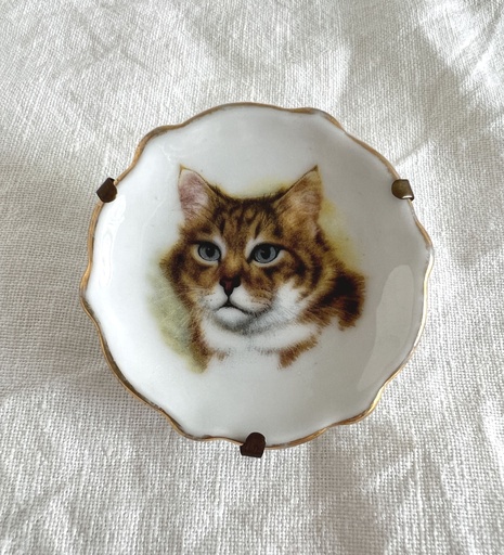 Assiette miniature à motif de tête de chat roux Limoges