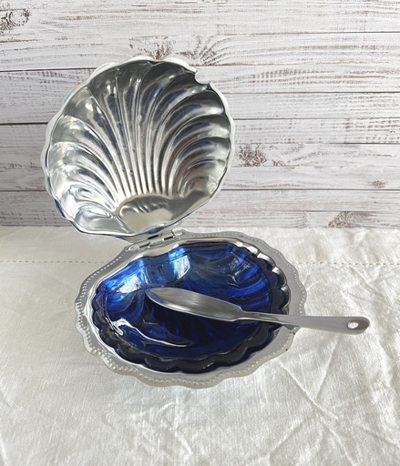 Beurrier coquille / coupelle à caviar bleu cobalt