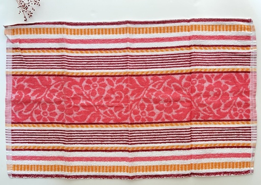 Essuie-main ligné et fleuri rose, rouge, orange et blanc